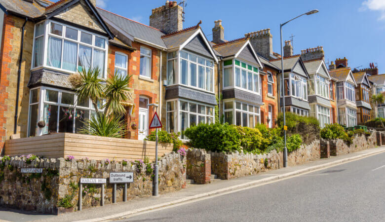 Street of terrace houses with spaces shared with neighbours